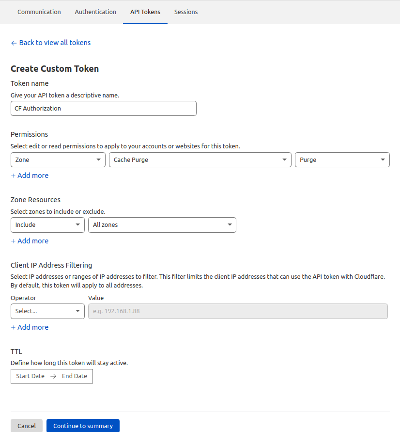Cloudflare Authorization Token Creation